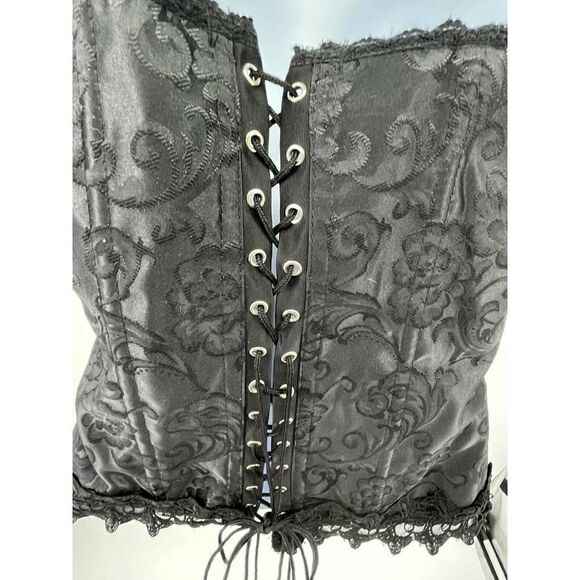 Fredericks of Hollywood Size 34 S M Corset Goth Lolita Black Hook Lace Up Satin - Picture 8 of 15